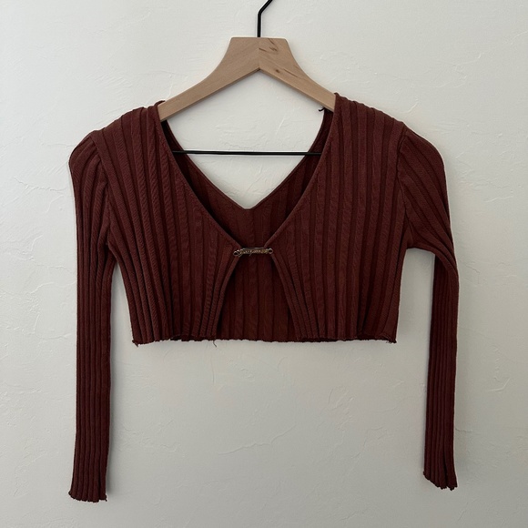 Brown Ribbed Bolero Cardigan - Picture 1 of 1